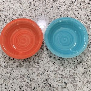 Citrus Grove hand painted swirl design 1 orange & 1 Aqua blue salad /soup bowls